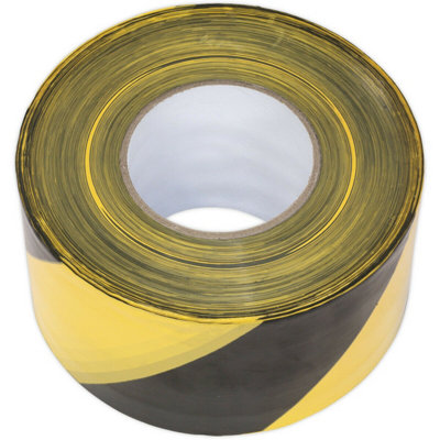 80mm x 100m Black and Yellow Hazard Warning Barrier Tape Non Adhesive Safety Tape