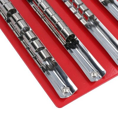 50pc Blue Aluminum Rail Socket Organizer Tray - 1/4, 3/8, 1/2