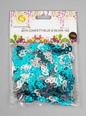 80th Birthday Confetti Blue & Silver 1 pack x 14 grams birthday decoration Foil Metallic 1 pack