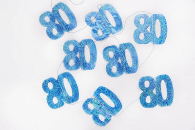 80th Glitz Blue Anniversary Birthday Metallic Hanging String Shiny Foil Wall Decorations Pack of 6