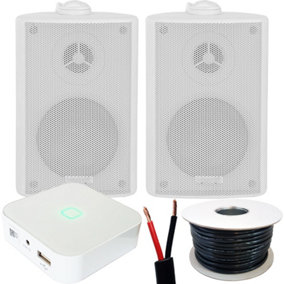 80W Mini WiFi Stereo Amplifier & 2x 60W 3" White Outdoor Wall Speaker System