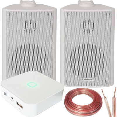 80W Mini WiFi Stereo Amplifier & 2x 60W White Wall Mounted Speaker Audio System