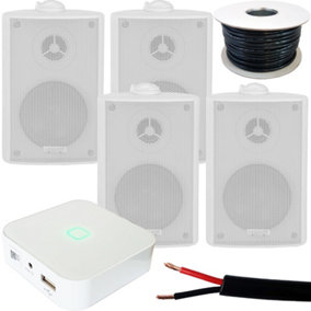 80W Mini WiFi Stereo Amplifier & 4x 60W 3" White Outdoor Wall Speaker System