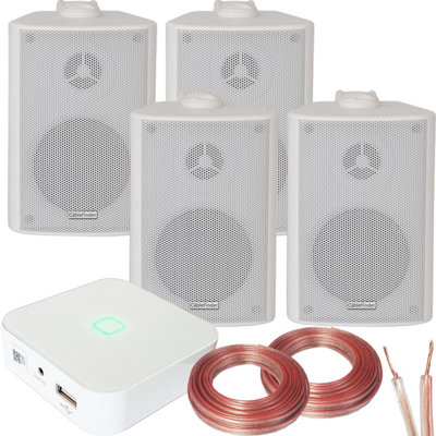 80W Mini WiFi Stereo Amplifier & 4x 60W White Wall Mounted Speaker Audio System