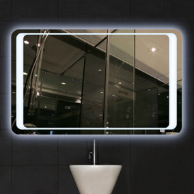 80x60cm Anti Fog Bathroom Mirrors with LED Light Waterproof Lighted Mirror Horizontal Vertical Wall Mounted, White