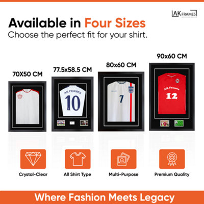 80x60CM Matte Black Football Shirt Frame - 3D Deep Box with Black Mount ...