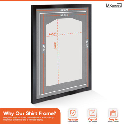 80x60CM Matte Black Football Shirt Frame - 3D Deep Box with Mid Grey ...