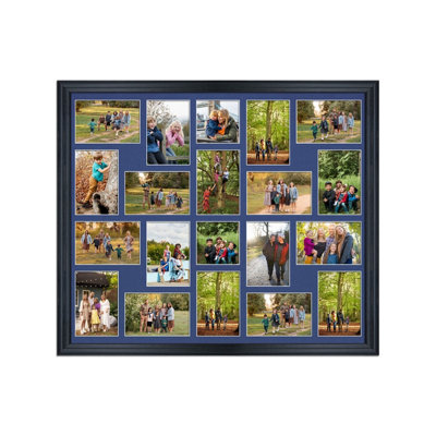 80X70CM Black Classic Multi Photo Frame with Blue Mount - Holds 20 ...