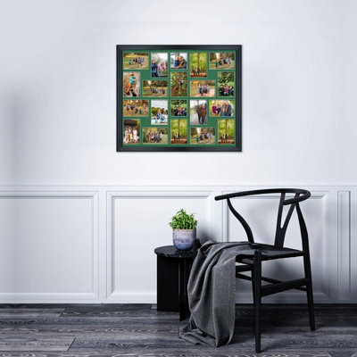 80X70CM Black Classic Multi Photo Frame with Emerald Mount - Holds