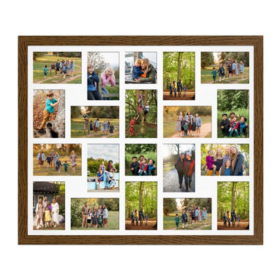 80X70CM Dark Oak Modern Multi Photo Frame with White Mount - Holds 20 ...