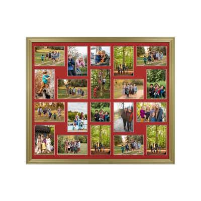 80X70CM Gold Classic Multi Photo Frame with Crimson Mount - Holds 20 ...