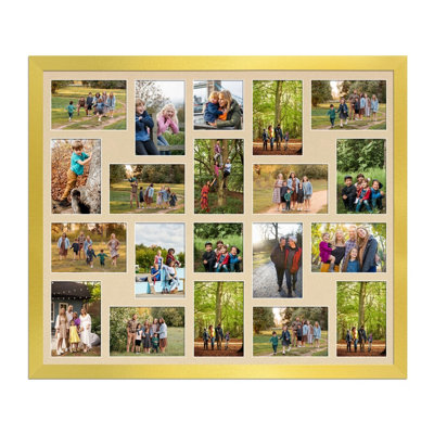 80X70CM Gold Modern Multi Photo Frame with Ivory Mount - Holds 20 ...