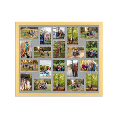 80X70CM Light Oak Classic Multi Photo Frame with Silver Mount - Holds ...