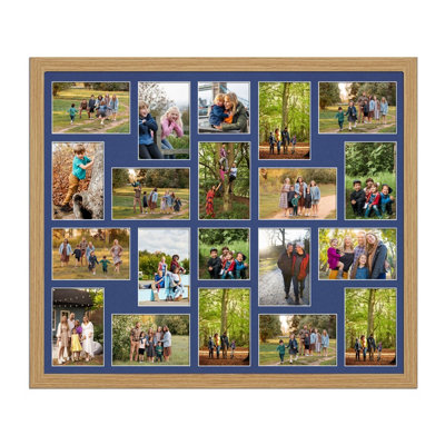 80X70CM Light Oak Modern Multi Photo Frame with Blue Mount - Holds 20 ...