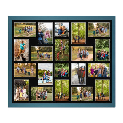80X70CM Navy Blue Modern Multi Photo Frame with Black Mount - Holds 20 ...