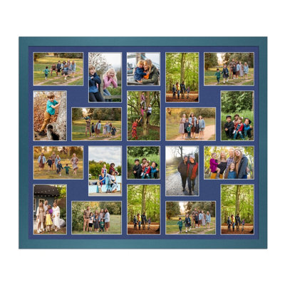 80X70CM Navy Blue Modern Multi Photo Frame with Blue Mount - Holds 20 ...