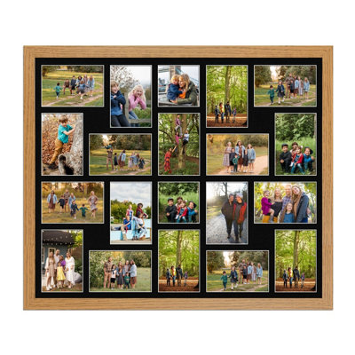 80X70CM Oak Modern Multi Photo Frame with Black Mount - Holds 20 ...