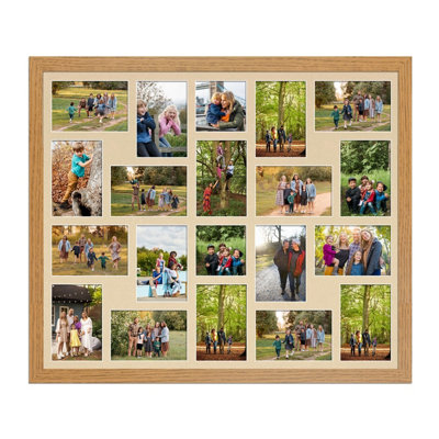 80X70CM Oak Modern Multi Photo Frame with Ivory Mount - Holds 20 ...