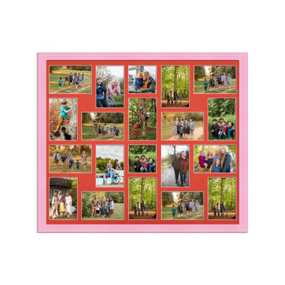 80X70CM Pastel Pink Classic Multi Photo Frame with Poppy Red Mount ...