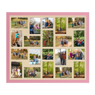 80X70CM Pastel Pink Modern Multi Photo Frame with Ivory Mount - Holds ...
