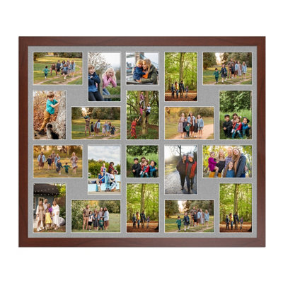 80X70CM Rose Wood Modern Multi Photo Frame with Silver Mount - Holds 20 ...