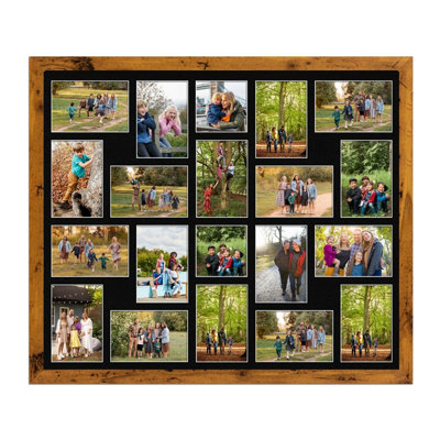 80X70CM Rustic Oak Modern Multi Photo Frame with Black Mount - Holds 20 ...