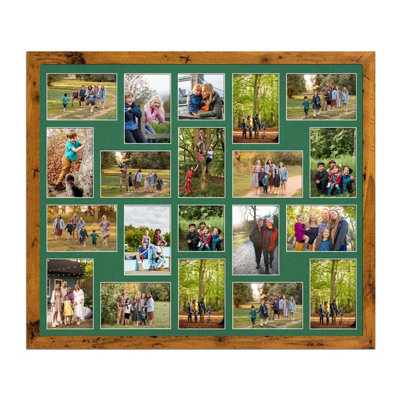 80X70CM Rustic Oak Modern Multi Photo Frame with Emerald Mount - Holds ...