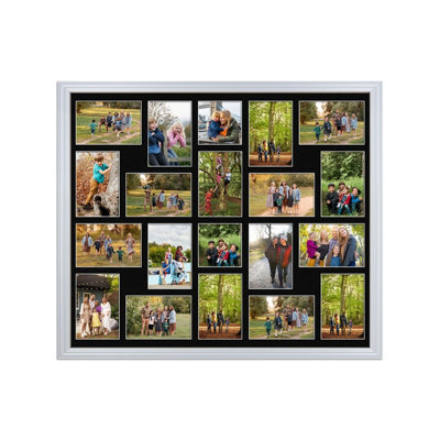80X70CM Silver Classic Multi Photo Frame with Black Mount - Holds 20 ...