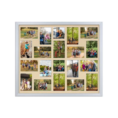 80X70CM Silver Classic Multi Photo Frame with Ivory Mount - Holds 20 ...