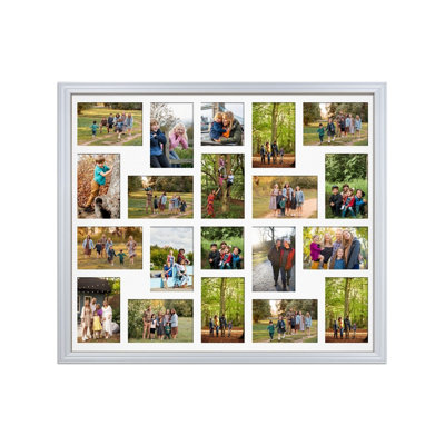 80X70CM Silver Classic Multi Photo Frame with White Mount - Holds 20 ...