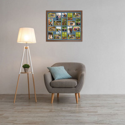 80X70CM Walnut Modern Multi Photo Frame with Pompadour Mount - Holds 20 ...