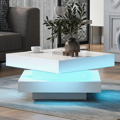 Abrihome Square High Gloss Coffee Table With Rotating TopTea Table With 16-Color Led Light70X70X36 Cm,white from B&Q