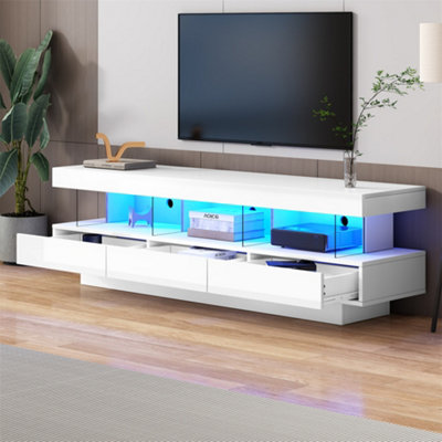 Abrihome Tv Stand Cabinet High Gloss With Led Lights 160Cm3 Drawers3 Open Storage SpaceFor Living Room Home from B&Q