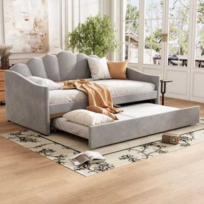 Abrihome 3Ft Single Upholstered Daybed With TrundleVelvet Grey Sofa Bed For Teens & AdultsEasy Assembly90X190Cm from B&Q