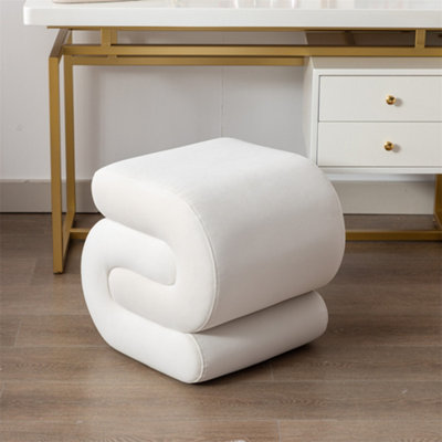 Abrihome Velvet Ottoman Fabric S-Shape Stool Wavy Pouf Ivory White from B&Q