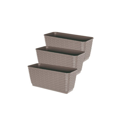 Urbn-Living BeigeSet Of 3Rato Rattan Design Plant Pots Rectangle Planter Large from B&Q