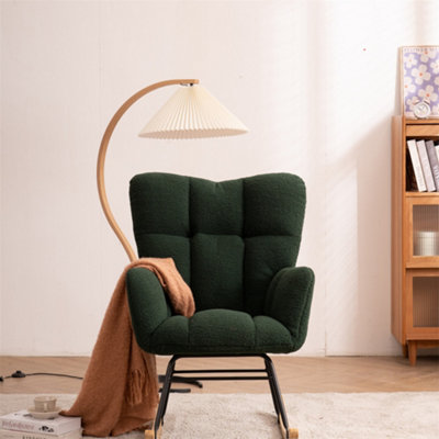 Abrihome Mid Century Modern Teddy Fabric Tufted Upholstered Rocking Chair Padded Seat For Living Room Bedroom,dark Green from B&Q