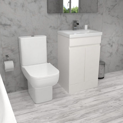 Nes Home Alaska 500 mm Gloss White Basin Vanity & Close Coupled Toilet White from B&Q