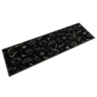 Berkfield Black Kitchen Rug Washable Morning 45X150 Cm Velvet