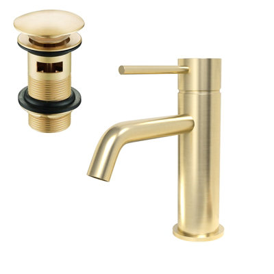 B&Q -  Deck Mounted Brushed Brass Single Lever Basin Mono Mixer Tap+Waste
