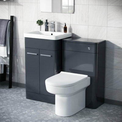 Nes Home Dark Grey 500mm Vanity Basin Unit Wc Unit & Chem Back To Wall Toilet from B&Q