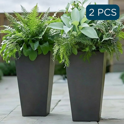 Set Of 2 Idealist™ 38Cm Tall PlanterSlate Grey Reinforced Stone Small Garden PlantersOutdoor Plant Pots H38 L18 W18 Cm13L from B&Q