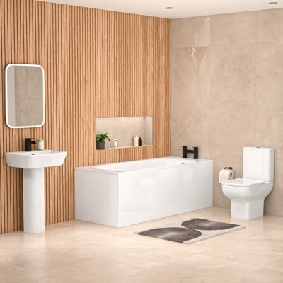 Nes Home White 500mm Square Modern Full Pedestal Basin Toilet & Bath from B&Q