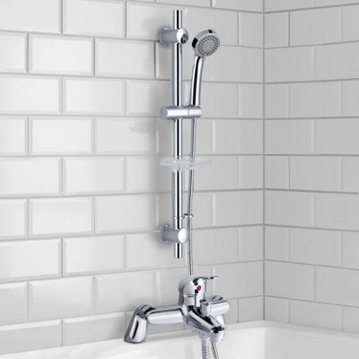 B&Q -  Elford Bath Filler Shower Mixer Tap & Slider Rail Handset Kit Chrome