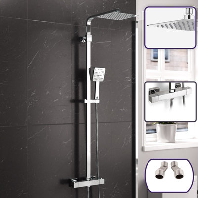 B&Q -  Modern Square Exposed Thermostatic Mixer Shower Set Shower Head And Handheld