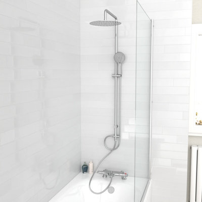 Chrome Exposed Round Shower Thermostatic Mixer Tap Handset & Riser Rail Kit - Image 4