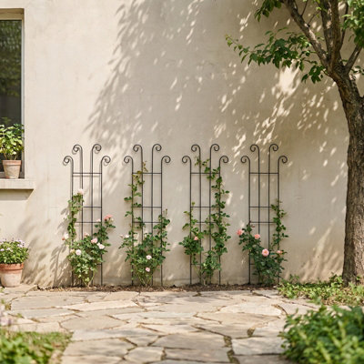 81CMH BLACK OUTDOOR METAL TRELLIS SET FOR CLIMBING PLANTS