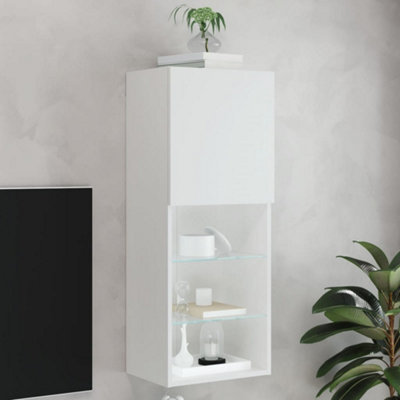 Berkfield White Tv Cabinet With Led Lights 40.5X30x102 Cm Small