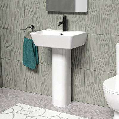Nes Home White 500mm Square Modern Full Pedestal Basin from B&Q