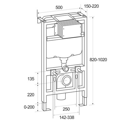 820mm Mounting Frame & Concealed Cistern for Wall Hung Toilets with Gold Flush Plate - 4